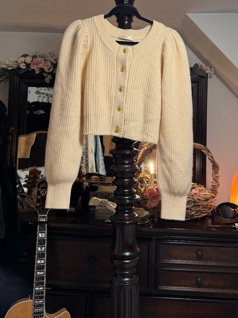 LoveShackFancy 100% cashmere wool cardigan cream small